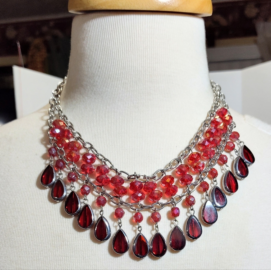 Big Statement Red And Silver Necklace For That Special Affair Nwot